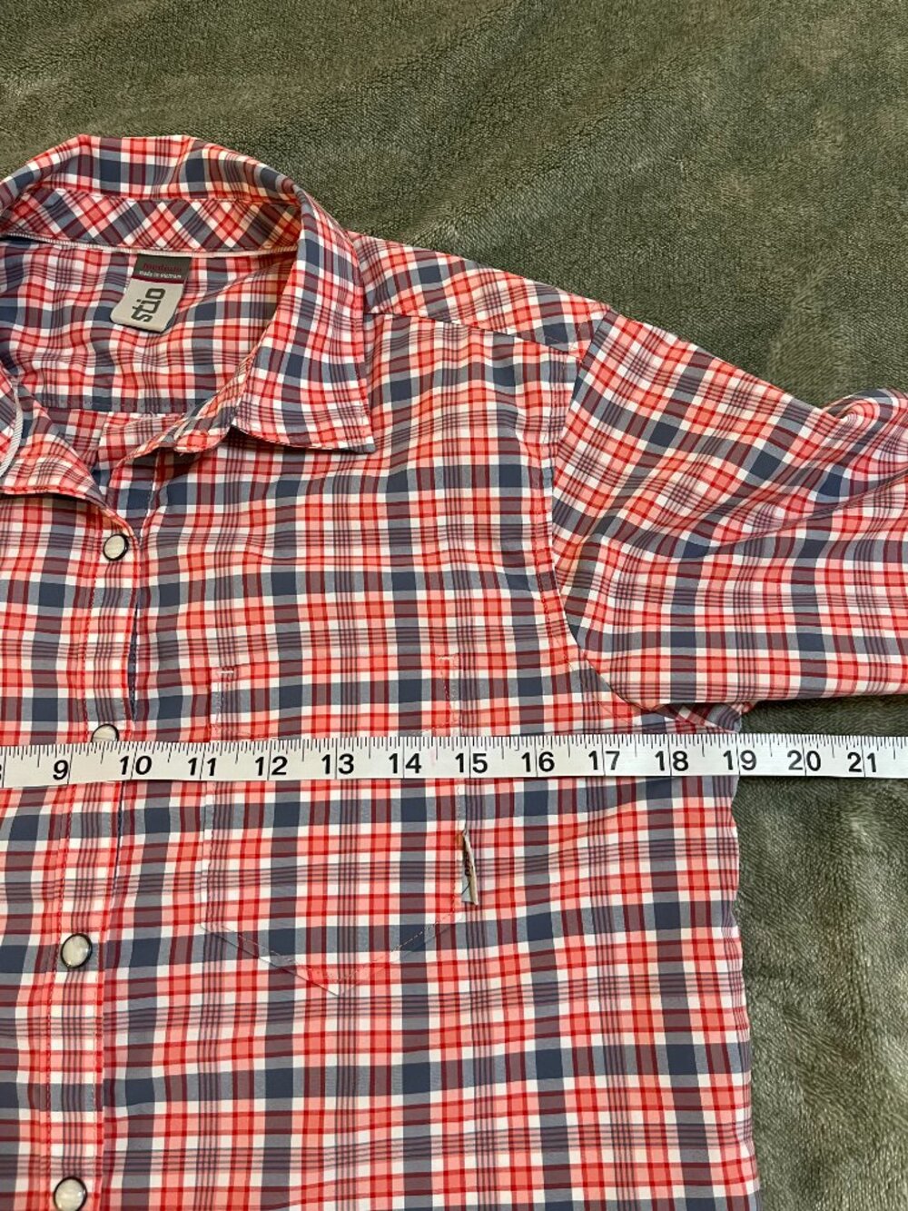 Stio Women’s Pearl Snap Plaid Shirt Red, Blue & White Western Nylon Poly Medium - Picture 6 of 11